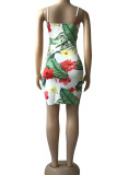Multicolor Sexy Print Patchwork Slit Spaghetti Strap Sling Dress Dresses