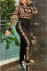 Yellow Black Fashion Casual Print Patchwork Mandarin Collar Long Sleeve Two Pieces