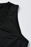 Black Casual Print Split Joint V Neck Vest Dress Plus Size Dresses