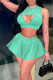 Green Sexy Solid Hollowed Out Patchwork O Neck Sleeveless Two Pieces