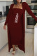 Burgundy Fashion Casual Letter Patchwork Strapless Long Sleeve Two Pieces