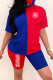 Red Fashion Casual Letter Patchwork O Neck Short Sleeve Two Pieces(With Mask)