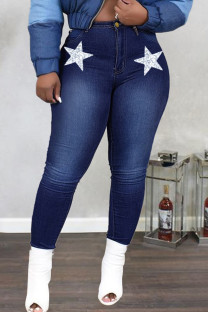 Deep Blue Fashion Casual The stars Split Joint Plus Size Jeans