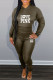 Green Fashion Sportswear Letter Patchwork V Neck Long Sleeve Two Pieces