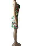 Multicolor Sexy Print Patchwork Slit Spaghetti Strap Sling Dress Dresses