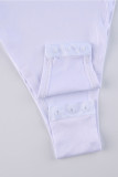White Sexy Solid Patchwork See-through Mesh O Neck Skinny Bodysuits