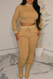 Camel Fashion Casual Print Turtleneck Long Sleeve Two Pieces