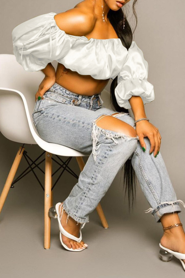 White Fashion Sexy Solid Backless Off the Shoulder Tops