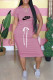 Pink Fashion Casual Print Patchwork O Neck One Step Skirt Dresses