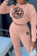 Pink Fashion Casual Letter Patchwork O Neck Long Sleeve Two Pieces