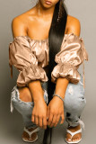 Coffee Fashion Sexy Solid Backless Off the Shoulder Tops