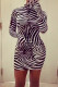 Zebra Fashion Sexy Print Basic Turtleneck Long Sleeve Dresses