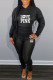 Black Fashion Sportswear Letter Patchwork V Neck Long Sleeve Two Pieces