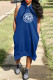 Blue Fashion Sexy Letter Patchwork Hooded Collar Straight Dresses