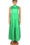 Green Casual Solid Flounce Half A Turtleneck Cake Skirt Plus Size Dresses