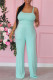 Light Green Fashion Casual Solid Backless Spaghetti Strap Regular Jumpsuits
