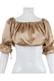 Coffee Fashion Sexy Solid Backless Off the Shoulder Tops
