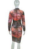 Multicolor Fashion Sexy Print Patchwork Turtleneck Long Sleeve Dresses