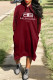 Burgundy Fashion Simplicity Letter Patchwork Hooded Collar Straight Dresses