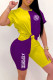 Purple Fashion Casual Letter Patchwork O Neck Short Sleeve Two Pieces(With Mask)