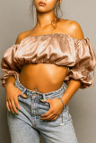 Coffee Fashion Sexy Solid Backless Off the Shoulder Tops