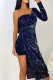 Colour Sexy Solid Sequins Patchwork Asymmetrical Asymmetrical Collar Dresses