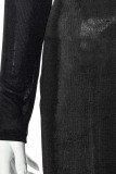 Black Sexy Solid Patchwork Backless Asymmetrical Collar Dresses