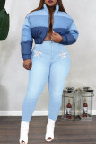 Light Blue Fashion Casual The stars Split Joint Plus Size Jeans