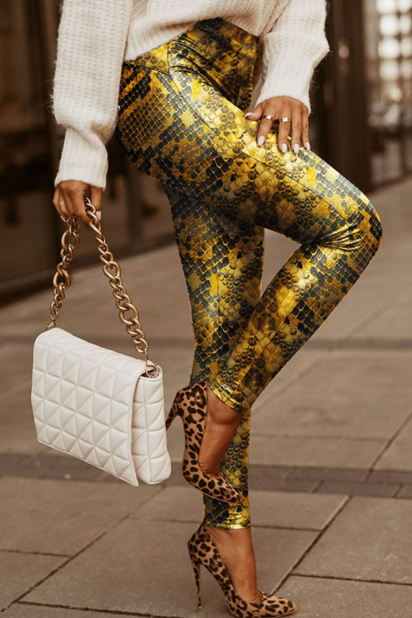 Black Gold Sexy Print Regular High Waist Pencil Full Print Bottoms