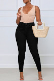 Black Fashion Casual Patchwork Basic Plus Size Jeans