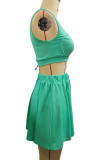 Green Sexy Solid Hollowed Out Patchwork O Neck Sleeveless Two Pieces