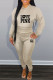 Grey Fashion Sportswear Letter Patchwork V Neck Long Sleeve Two Pieces