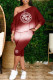 Burgundy Fashion Sexy Letter Patchwork Oblique Collar Long Sleeve Two Pieces