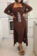 Coffee Fashion Casual Letter Patchwork Strapless Long Sleeve Two Pieces