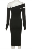 Cream White Fashion Sexy Solid Hollowed Out Off the Shoulder Long Sleeve Dresses