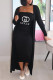Black Fashion Casual Letter Patchwork Strapless Long Sleeve Two Pieces