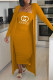 Yellow Fashion Casual Letter Patchwork Strapless Long Sleeve Two Pieces