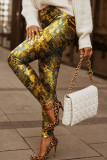 Black Gold Sexy Print Regular High Waist Pencil Full Print Bottoms