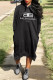 Black Fashion Simplicity Letter Patchwork Hooded Collar Straight Dresses