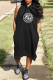 Black Fashion Sexy Letter Patchwork Hooded Collar Straight Dresses