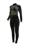 Dark Purple Fashion Sexy Solid Hollowed Out Frenulum Turtleneck Skinny Jumpsuits