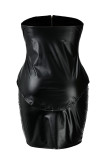 Black Sexy Casual Solid Patchwork Backless Strapless Plus Size Two Pieces