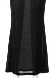 Black Sexy Solid Patchwork Backless Asymmetrical Collar Dresses