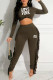 Army Green Fashion Street Letter Tassel O Neck Long Sleeve Two Pieces