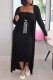 Black Fashion Casual Letter Patchwork Strapless Long Sleeve Two Pieces