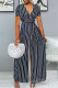 Black Fashion Casual Striped Slit V Neck Short Sleeve Dress Dresses