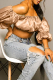 Coffee Fashion Sexy Solid Backless Off the Shoulder Tops