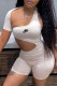 White Fashion Sportswear Print Hollowed Out Oblique Collar Rompers