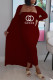 Burgundy Fashion Casual Letter Patchwork Strapless Long Sleeve Two Pieces