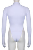 White Sexy Solid Patchwork See-through Mesh O Neck Skinny Bodysuits